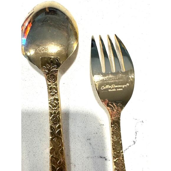 Vintage Cellini Roses Romanesque Golden Plated Flatware 44 Pieces Japan UNUSED - Picture 11 of 12